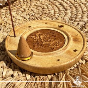 Incense Holder Mango Wood Round Ash Catcher - Dragon Incense burners selection at Gaia Center Crystal Incense Shop in Cyprus. Order online, Cyprus islandwide delivery