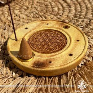 Incense Holder Mango Wood Round Ash Catcher - Flower of Life Incense burners selection at Gaia Center Crystal Incense Shop in Cyprus. Order online, Cyprus islandwide delivery