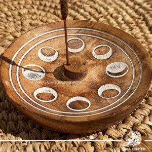 Incense Holder Mango Wood Moon Phases Ash Catcher - Incense burners selection at Gaia Center Crystal Incense Shop in Cyprus. Order online, Cyprus islandwide delivery