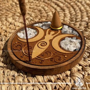 Wooden Incense Holder - Moonstone Moon Goddess Round Ash Catcher - Aroma incense burners selection at Gaia Center Crystal Incense Shop in Cyprus. Order online, Cyprus islandwide delivery