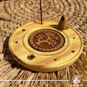 Incense Holder Mango Wood Round Ash Catcher - Tree of Life Incense burners selection at Gaia Center Crystal Incense Shop in Cyprus. Order online, Cyprus islandwide delivery