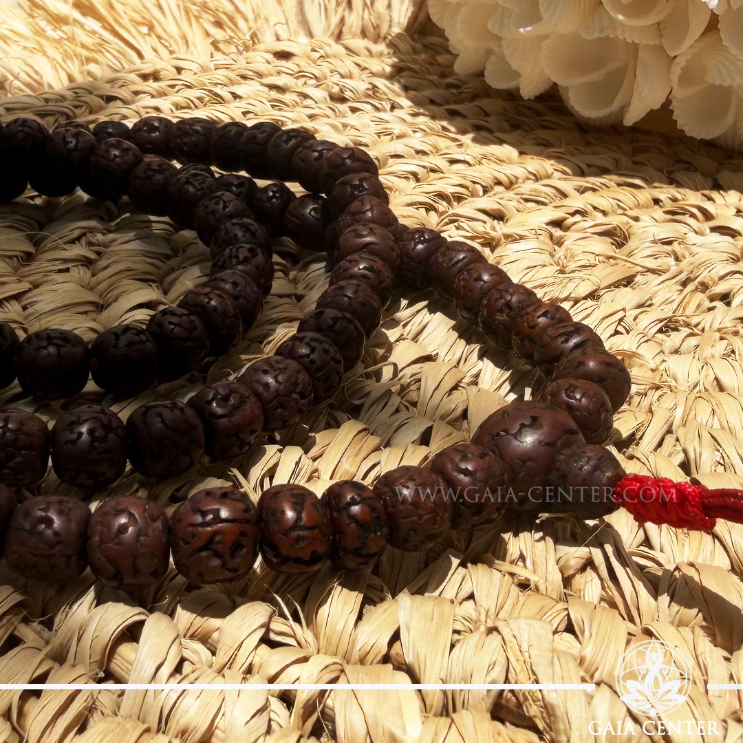 Rudraksha Mala 108 polished beads with string. Crystal and Gemstone Jewellery Selection at Gaia Center Crystal Shop in Cyprus. Order online
