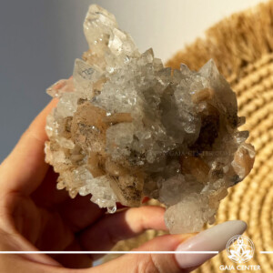 White Apophyllite Crystal Cluster featuring genuine natural mineral formation, available online at Gaia Center Crystal Shop Cyprus. Authentic White Apophyllite cluster for spiritual clarity, inner peace, meditation, energy cleansing and high-vibrational crystal healing with Cyprus-wide delivery.