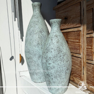 Light Blue Terracotta Floor Vases Set of 2 | Artisan Crafted in Bali at Gaia Center crystal shop Cyprus