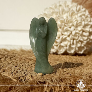 Green Aventurine Crystal Angel Mary carved from genuine natural gemstone, available online at Gaia Center Crystal Shop Cyprus. Authentic Green Aventurine Angel Mary for luck, prosperity, heart chakra healing, emotional balance, protection and spiritual wellbeing with Cyprus-wide delivery.