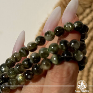 Green Mica Crystal Bracelet made with genuine natural gemstone beads, available online at Gaia Center Crystal Shop Cyprus. Authentic Green Mica bracelet for emotional balance, heart chakra healing, personal growth, positive energy and spiritual wellbeing with Cyprus-wide delivery.