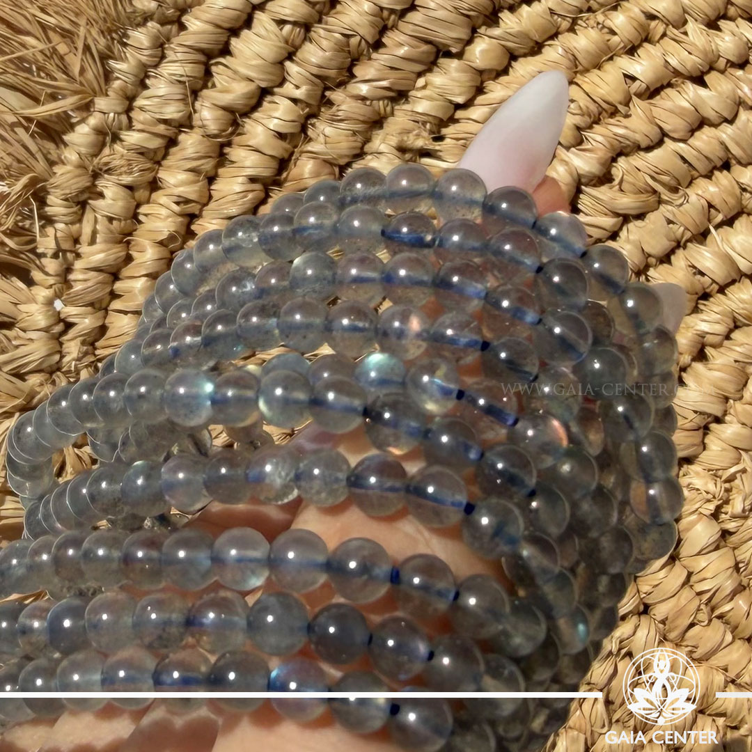 Labradorite Crystal Bracelet with genuine natural gemstone beads featuring stunning blue flash (labradorescence), available online at Gaia Center Crystal Shop Cyprus. Authentic crystal bracelet for intuition, protection, meditation and spiritual wellbeing with Cyprus and Worldwide delivery