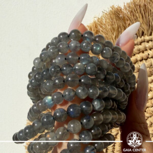 Labradorite Crystal Bracelet with genuine natural gemstone beads featuring stunning blue flash (labradorescence), available online at Gaia Center Crystal Shop Cyprus. Authentic crystal bracelet for intuition, protection, meditation and spiritual wellbeing with Cyprus and Worldwide delivery