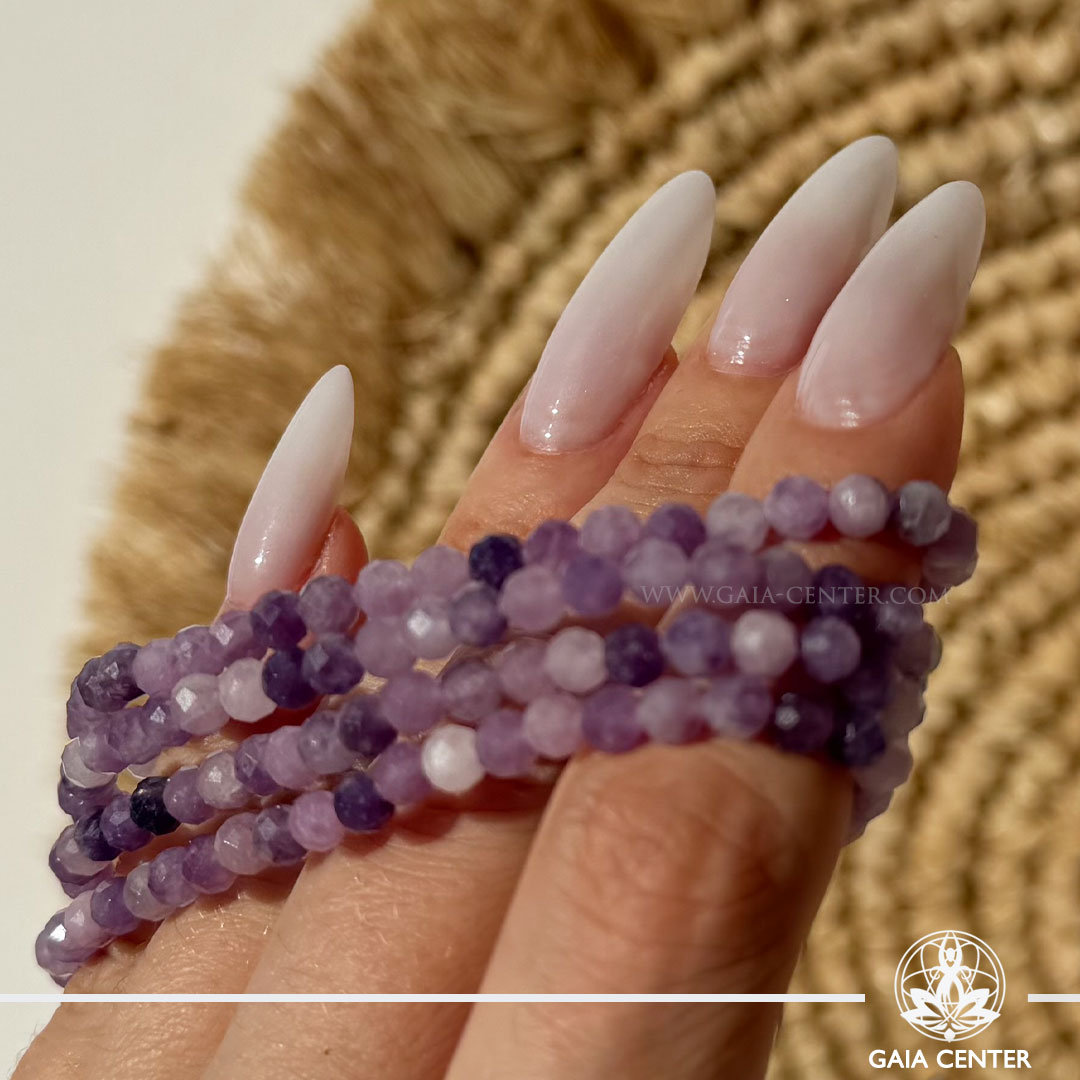 Lepidolite Crystal Bracelet made with genuine natural gemstone beads, available online at Gaia Center Crystal Shop Cyprus. Authentic Lepidolite bracelet for emotional balance, stress relief, inner peace, transition, spiritual wellbeing and Cyprus-wide delivery.