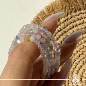 Morganite Crystal Bracelet made with genuine natural gemstone beads, available online at Gaia Center Crystal Shop Cyprus. Authentic Morganite bracelet for unconditional love, emotional healing, compassion, heart chakra balance and spiritual wellbeing with Cyprus-wide delivery.