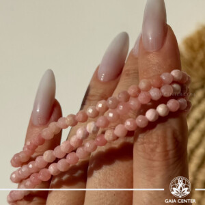 Pink Opal Crystal Bracelet made with genuine natural gemstone beads, available online at Gaia Center Crystal Shop Cyprus. Authentic Pink Opal bracelet for emotional healing, self-love, compassion, heart chakra balance and spiritual wellbeing with Cyprus-wide delivery.
