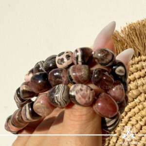 Rhodochrosite Crystal Bracelet made with genuine natural gemstone beads, available online at Gaia Center Crystal Shop Cyprus. Authentic Rhodochrosite bracelet for self-love, emotional healing, compassion, joy, heart chakra balance and spiritual wellbeing with Cyprus-wide delivery.