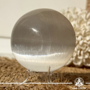Selenite Crystal Sphere carved from genuine natural selenite, available online at Gaia Center Crystal Shop Cyprus. Authentic Selenite sphere for energy cleansing, mental clarity, meditation, spiritual protection and peaceful home décor with Cyprus-wide delivery.