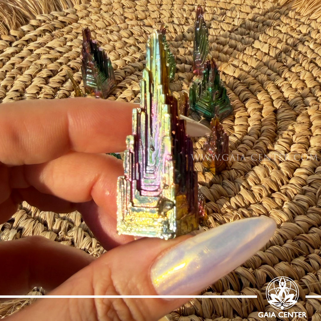 Bismuth Pyramid crystal with iridescent rainbow colours – GAIA CENTER crystal shop Cyprus
