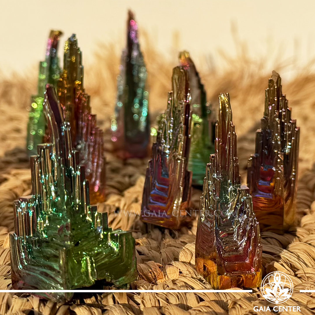 Bismuth Pyramid crystal with iridescent rainbow colours – GAIA CENTER crystal shop Cyprus