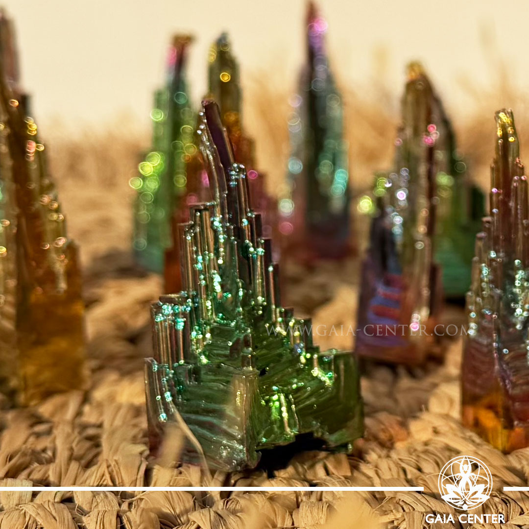 Bismuth Pyramid crystal with iridescent rainbow colours – GAIA CENTER crystal shop Cyprus