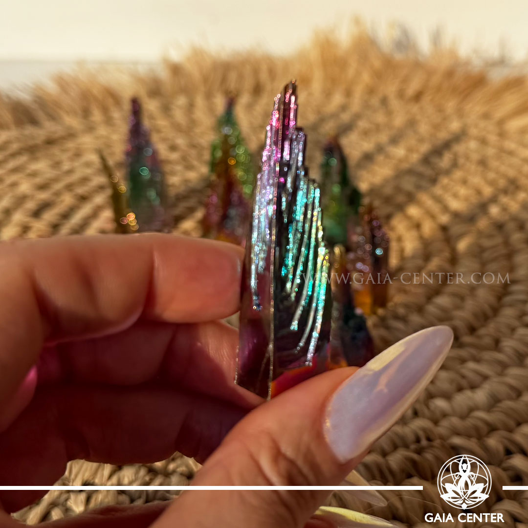 Bismuth Pyramid crystal with iridescent rainbow colours – GAIA CENTER crystal shop Cyprus