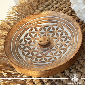 Incense Holder Mango Wood Flower of Life Design Ash Catcher - Incense burners selection at Gaia Center Crystal Incense Shop in Cyprus. Order online, Cyprus islandwide delivery