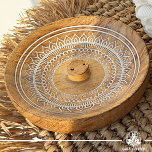 Incense Holder Mango Wood Mandala Design Ash Catcher - Incense burners selection at Gaia Center Crystal Incense Shop in Cyprus. Order online, Cyprus islandwide delivery