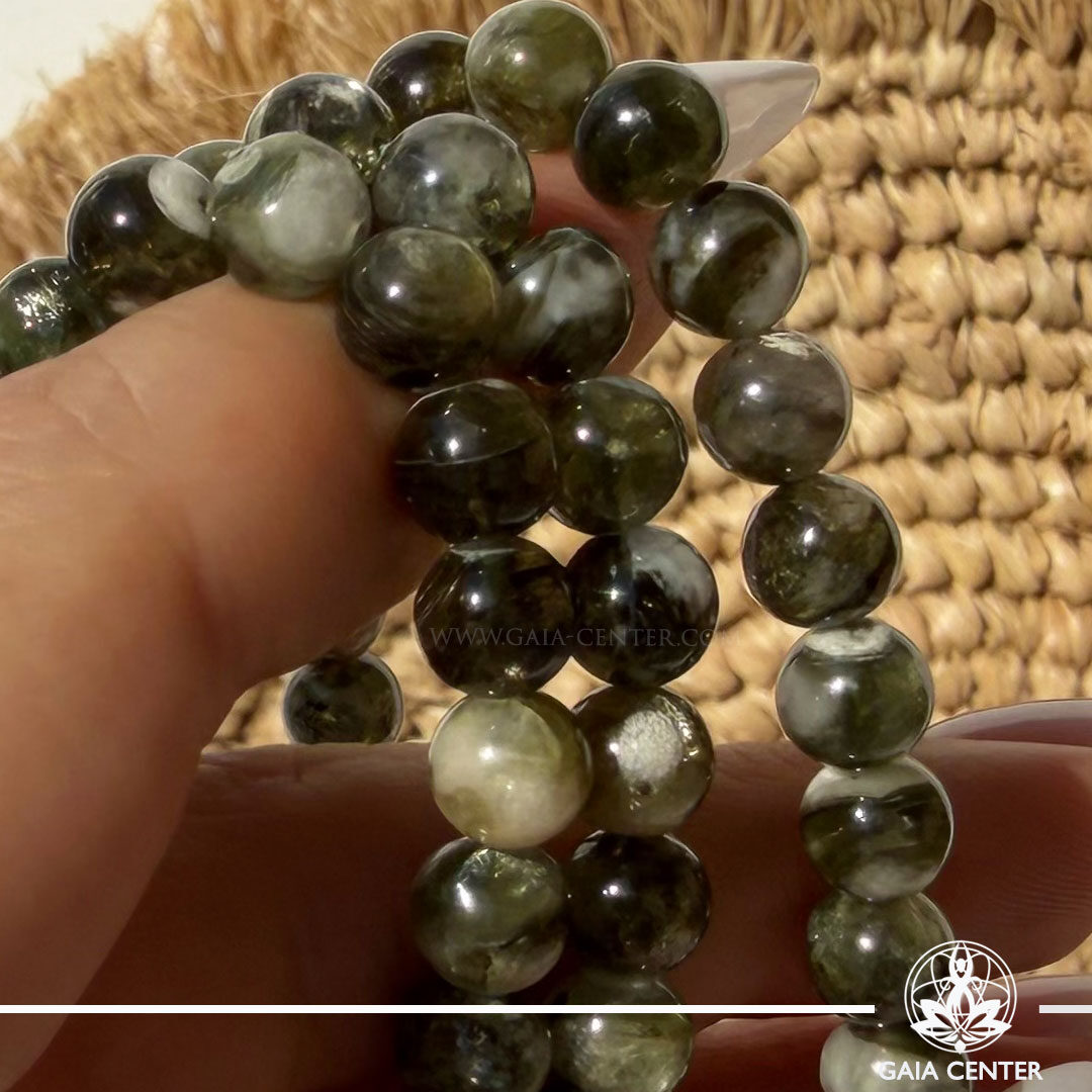 Green Mica Crystal Bracelet made with genuine natural gemstone beads, available online at Gaia Center Crystal Shop Cyprus. Authentic Green Mica bracelet for emotional balance, heart chakra healing, personal growth, positive energy and spiritual wellbeing with Cyprus-wide delivery.